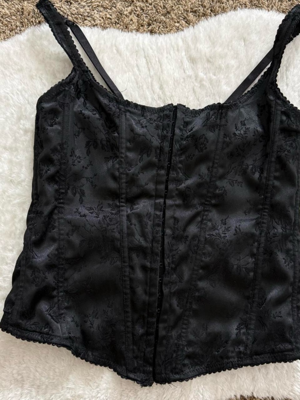 Y2k vampy romantic goth witchy black jacquard floral corset top - Picture 2 of 4